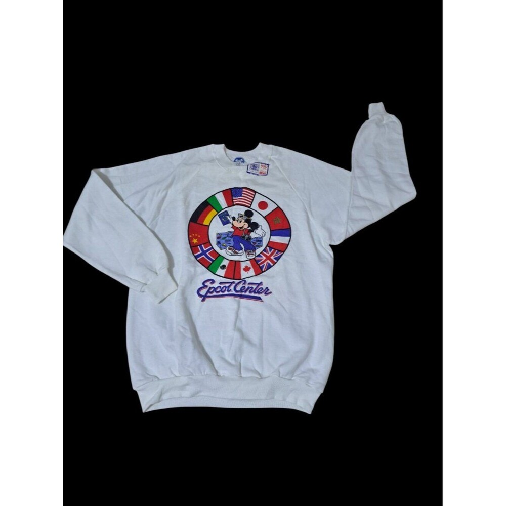 Disney Unisex Graphic Sweatshirt Mickey White Long Sleeve Vintage Sz XL